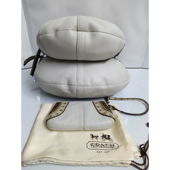 Coach Set of 3 Bags - Soho White Leather Stitched Grommet Studded Hobo Purses - Picture 9 of 12